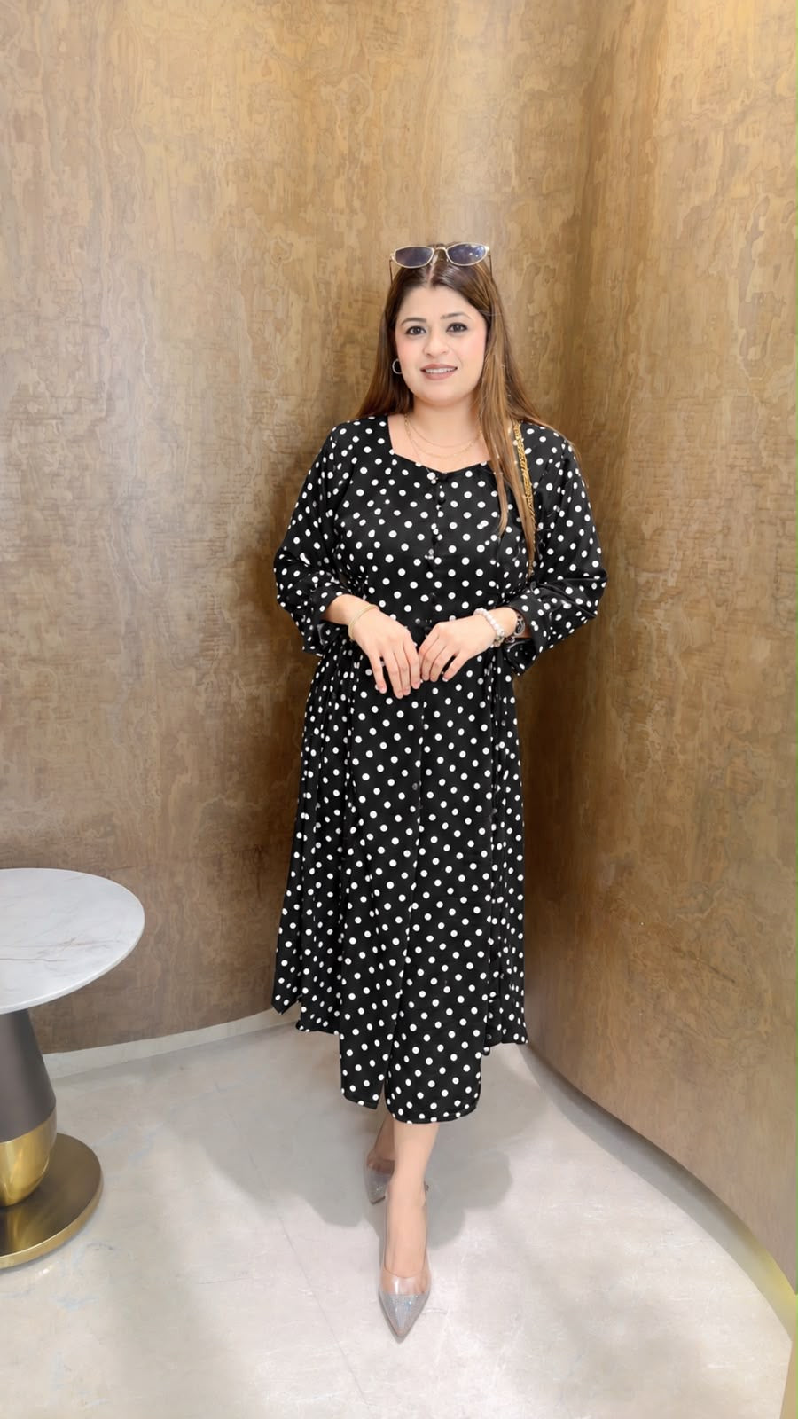 Polka Long dress with both side Dori