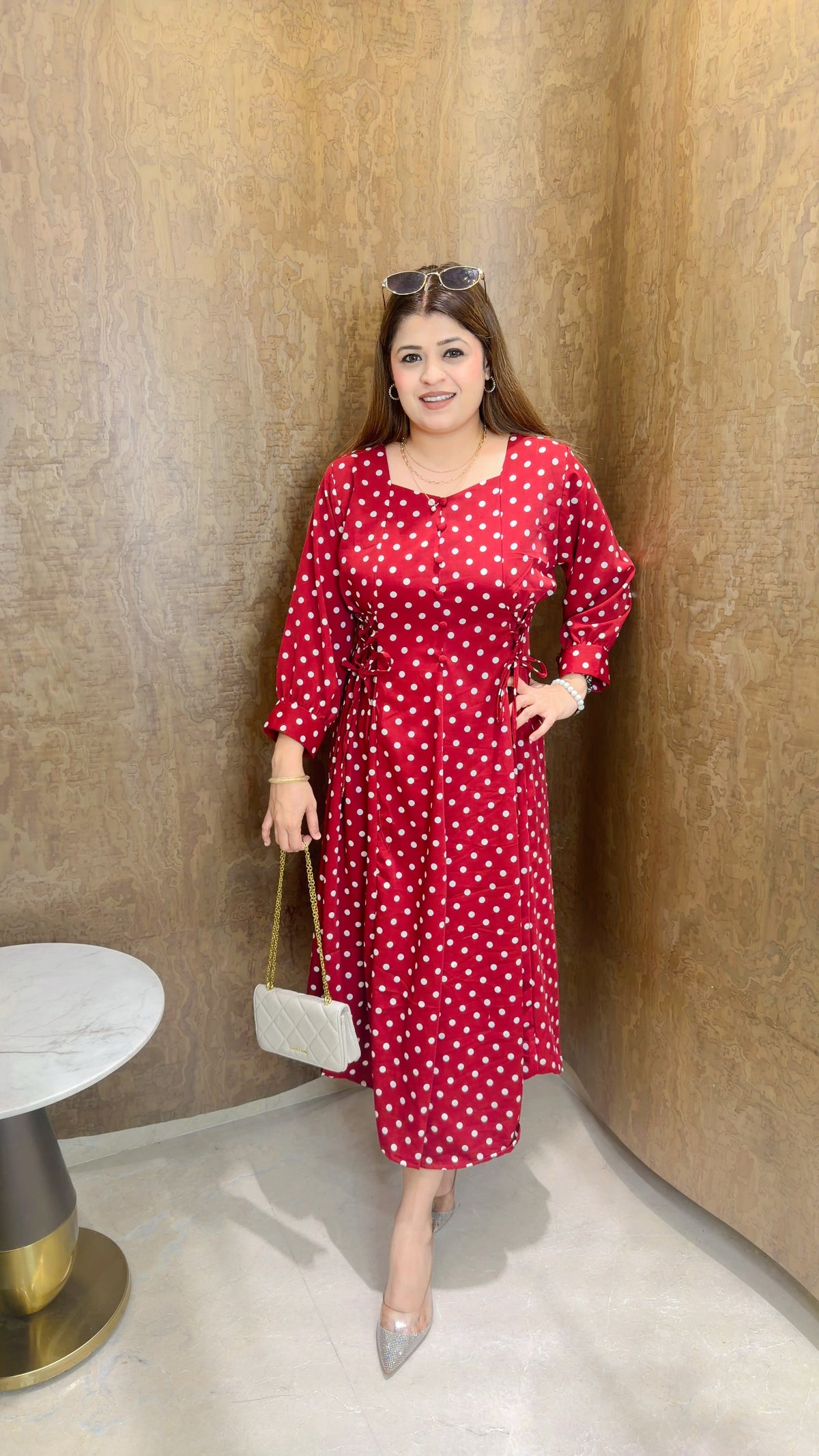 Polka Long dress with both side Dori