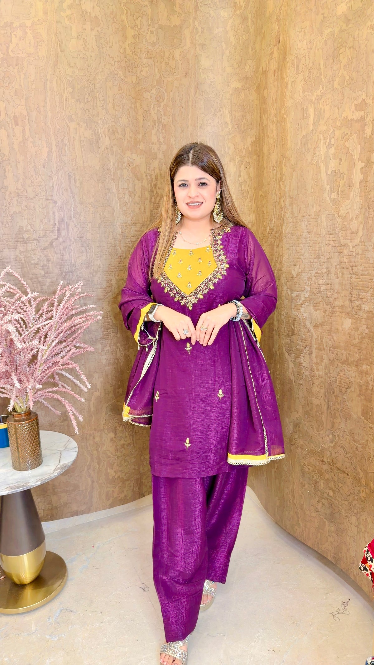Party Wear Heavy Neck Three piece Farshi suit