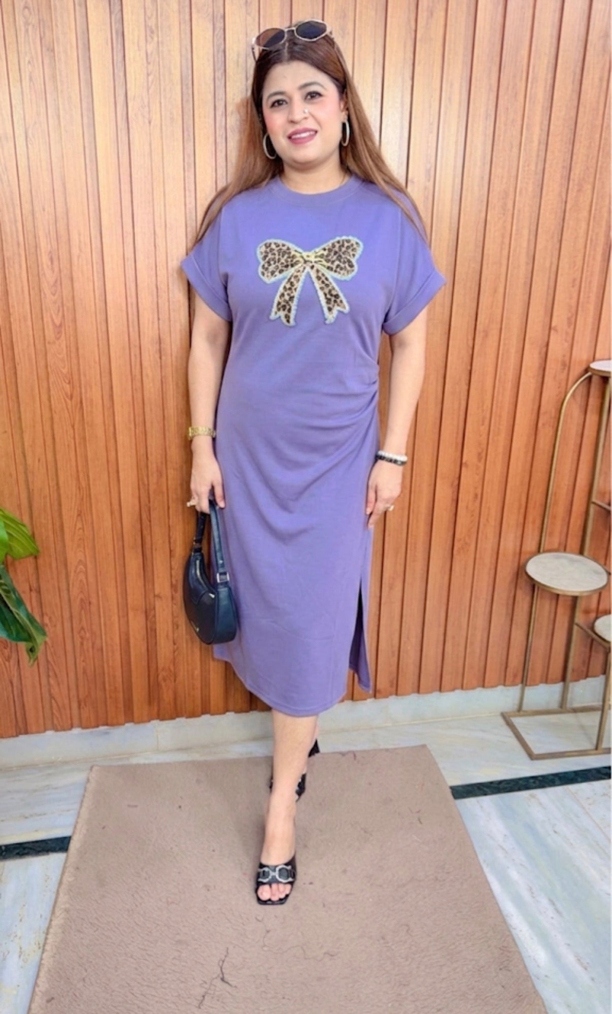 Leopard Bow Imported Lycra Dress