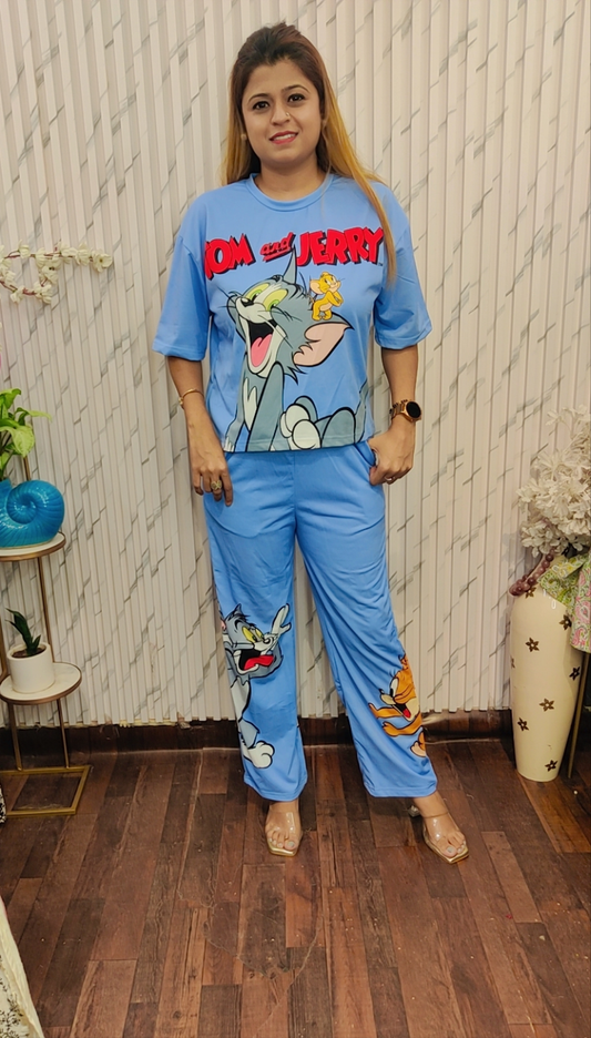 Powder Blue Tom Jerry Coord Set