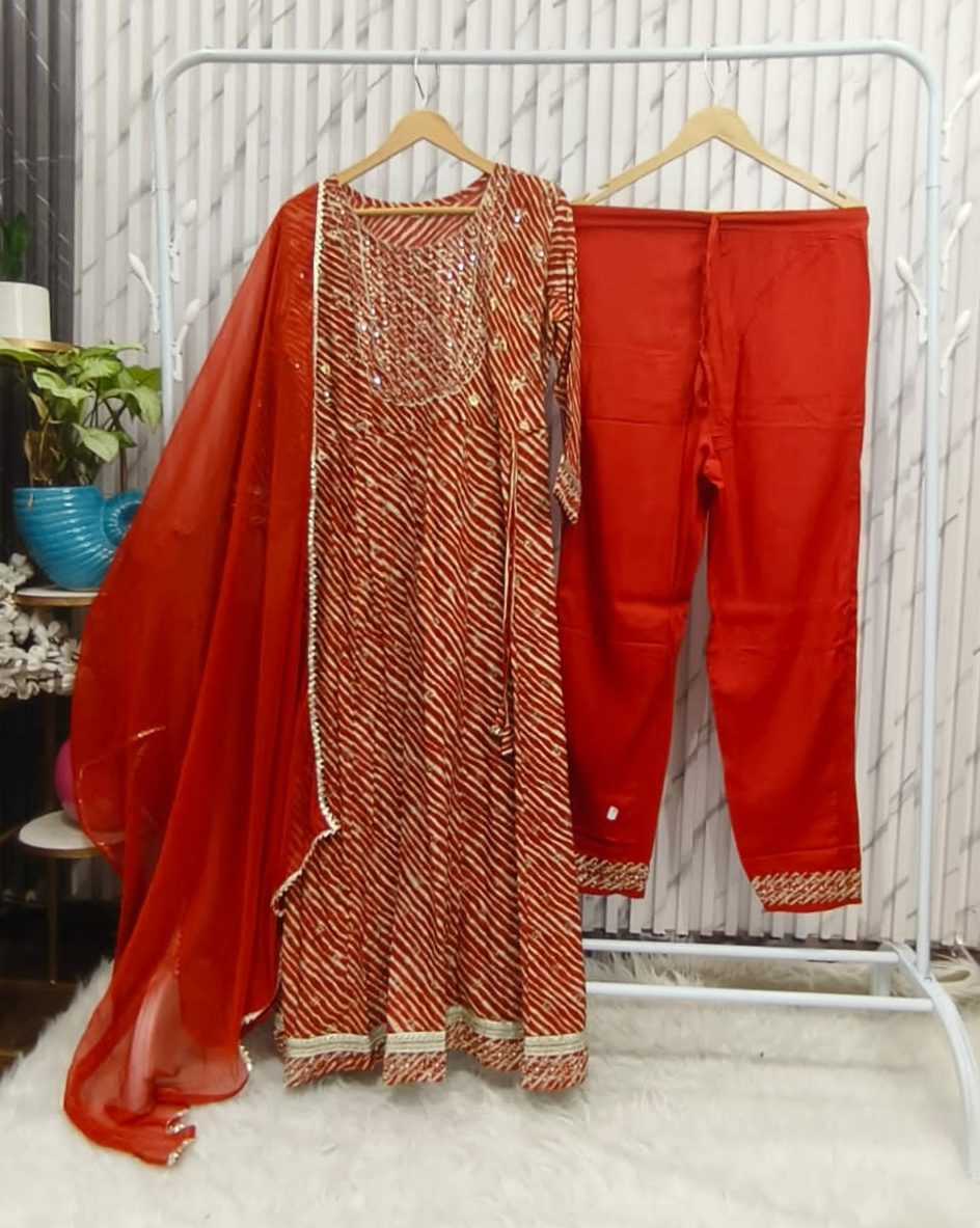 Leheriya A line Suit Set Kurta Set