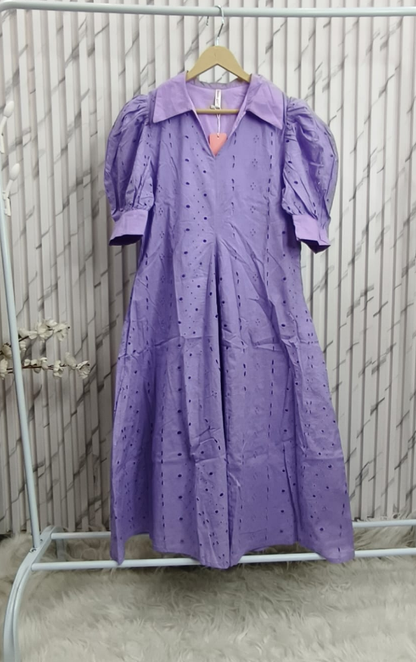 Schiffli Puff Sleeve Dress