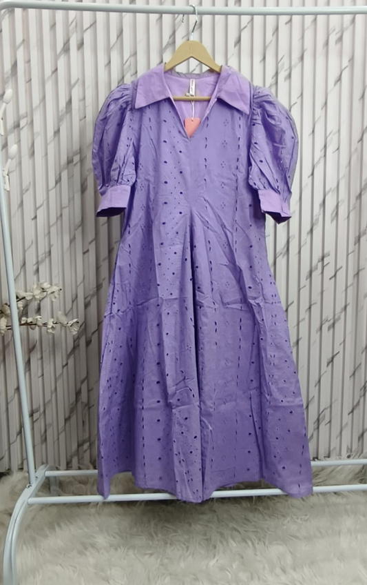 Schiffli Puff Sleeve Dress