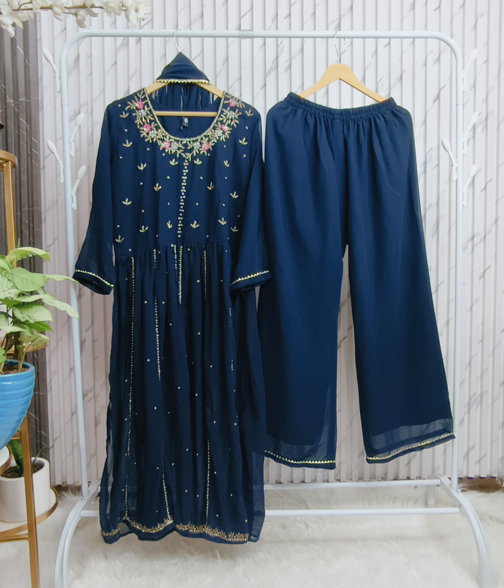 Blue Embroidery Anarkali Suit