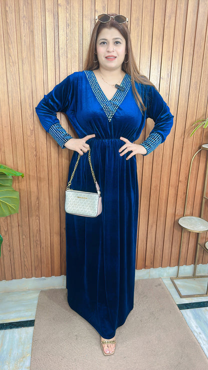Daimond V Neck Velvet Dress