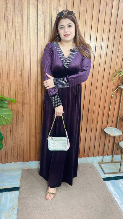 Daimond V Neck Velvet Dress