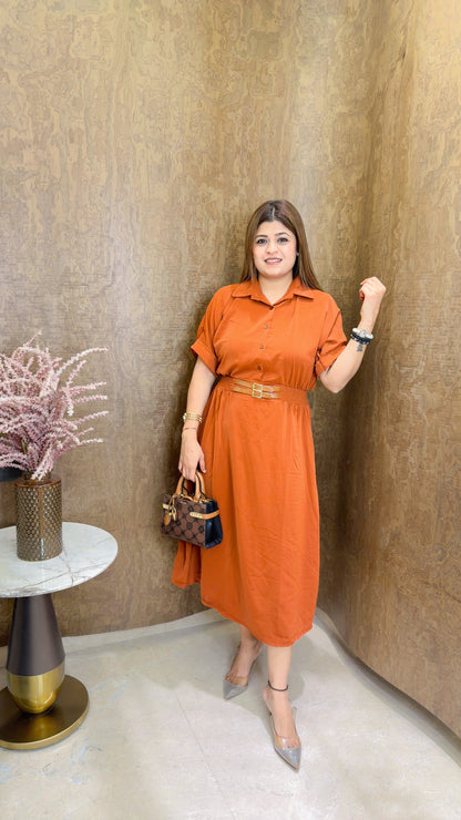 Button dress with belt