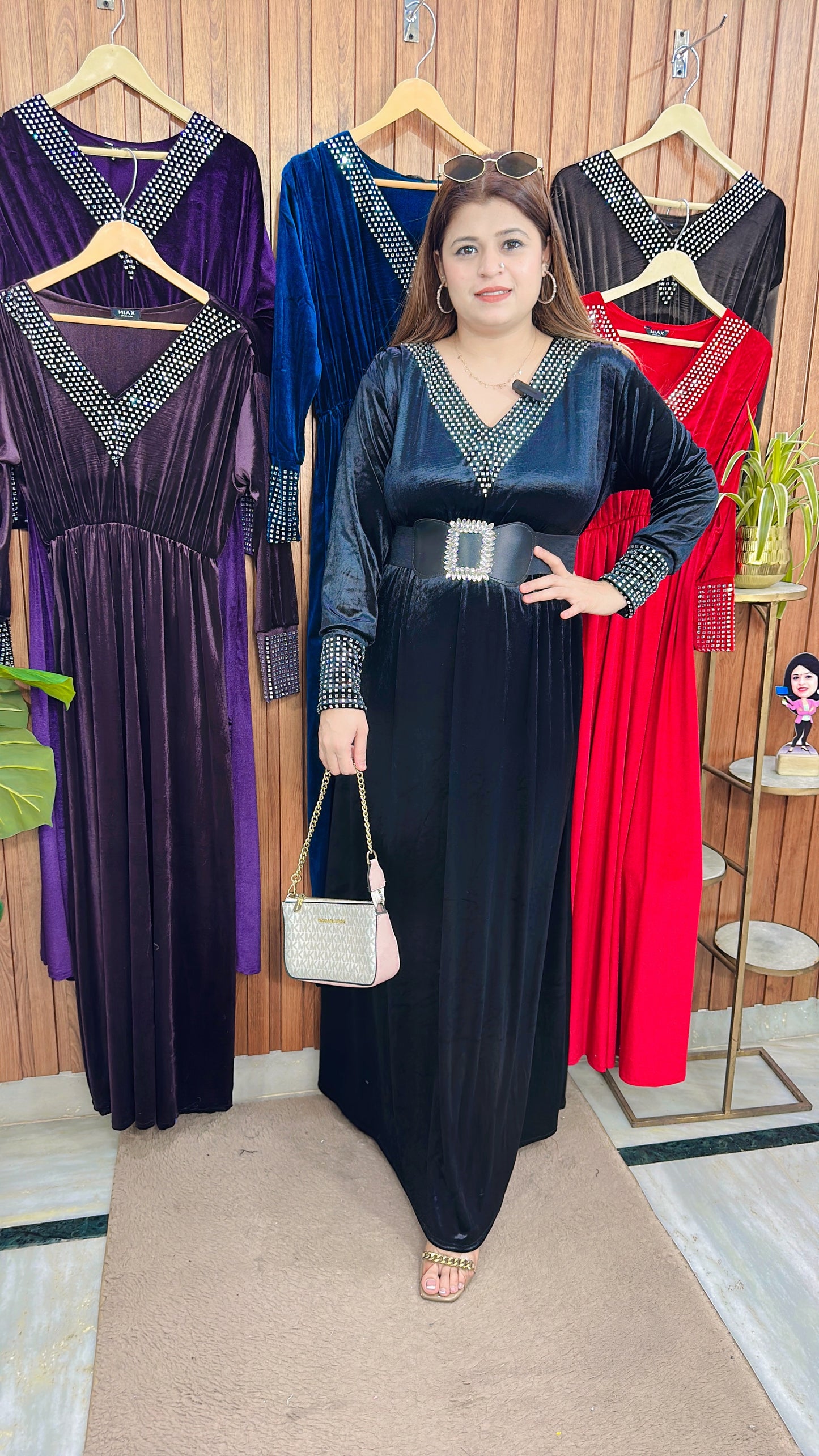 Daimond V Neck Velvet Dress