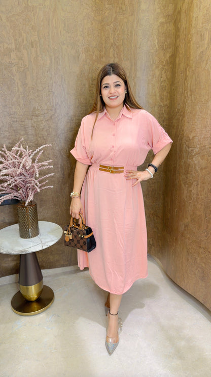Button dress with belt
