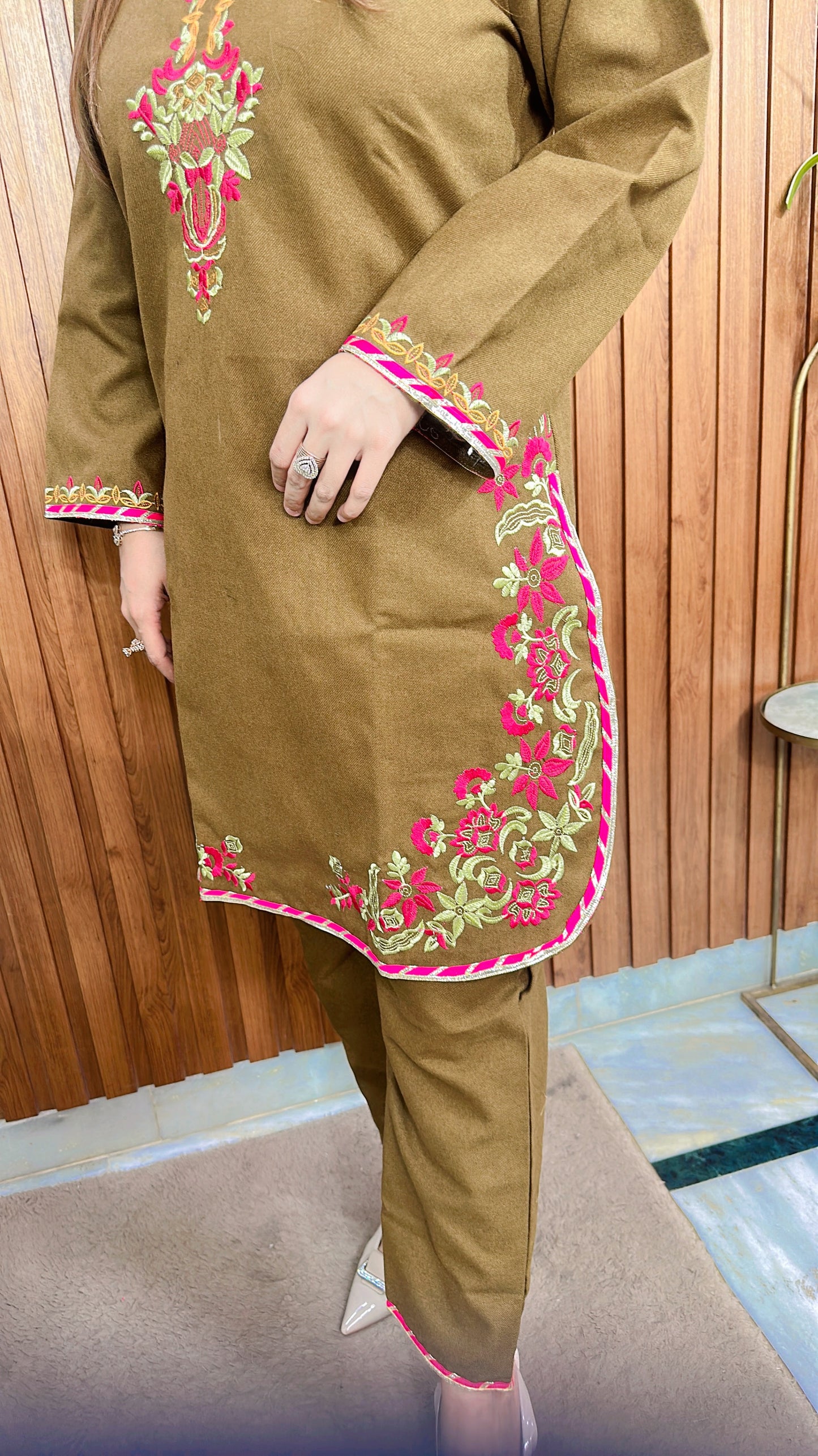 Pashmina Embroidery C Cut Kurta Set