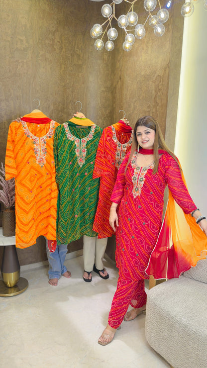 Phoolkari Bandhani suit set