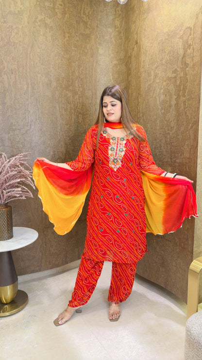 Phoolkari Bandhani suit set