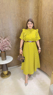 side frills small Polka dress with belt