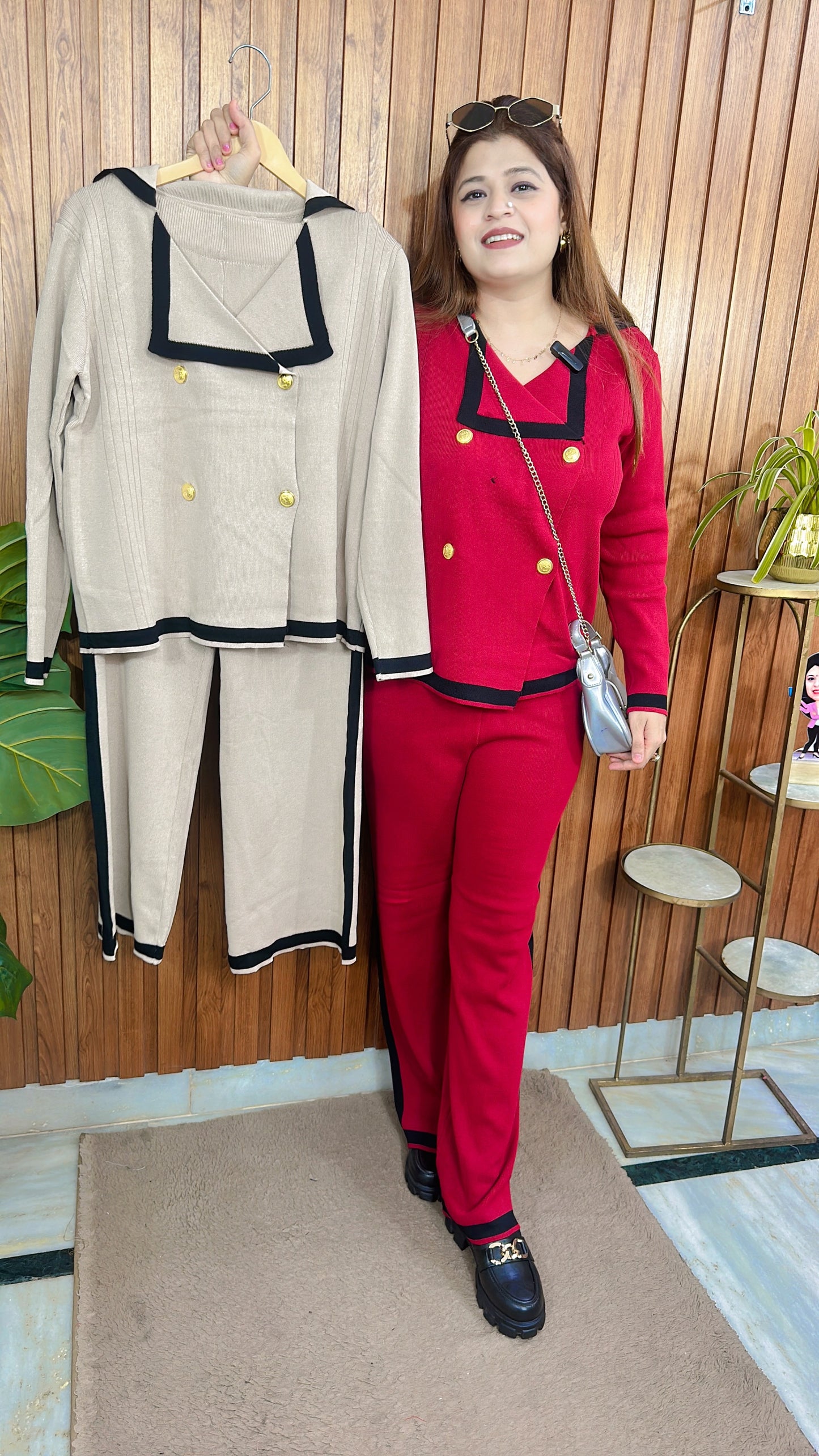 Collar Button Knitted Coord Set