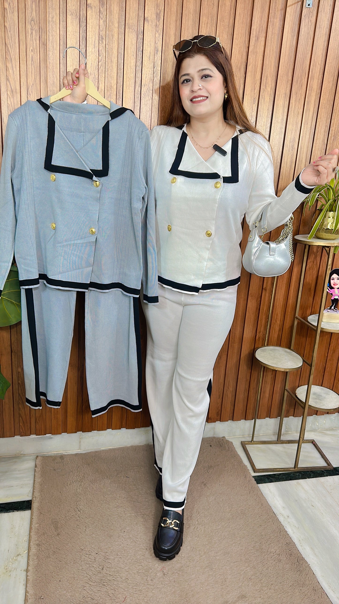 Collar Button Knitted Coord Set