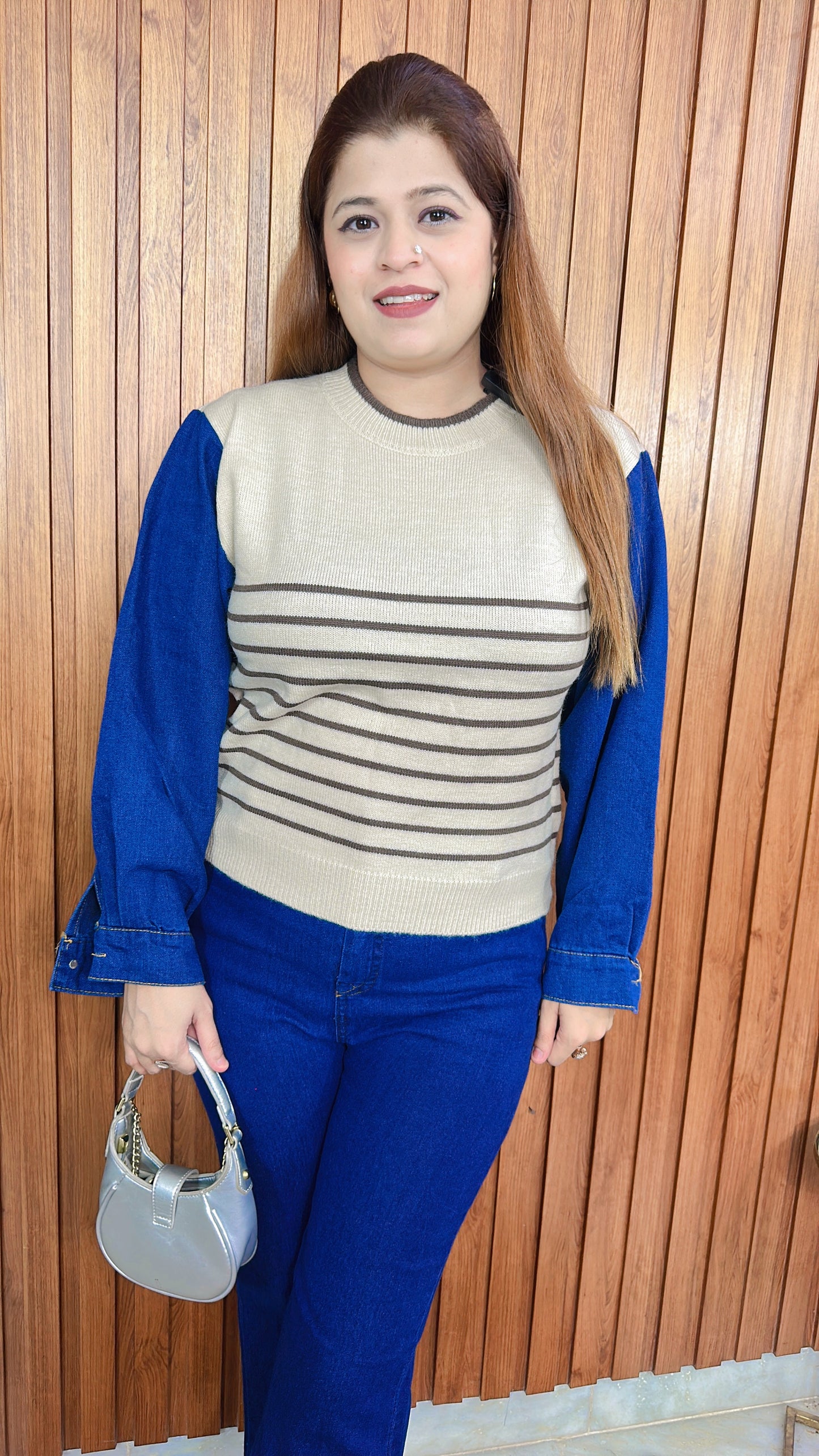 Denim Sleeves Woolen top