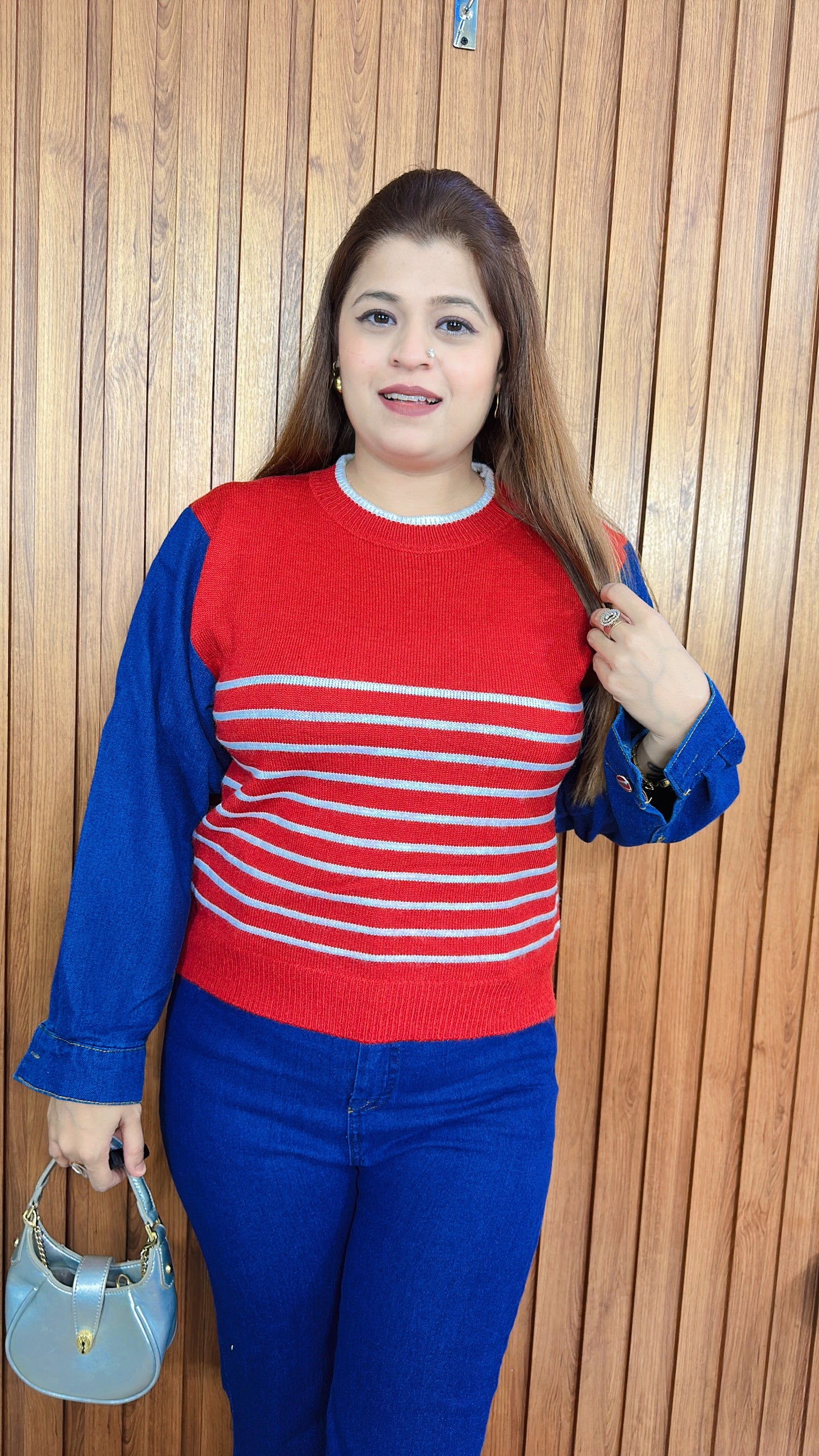 Denim Sleeves Woolen top