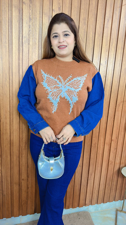 Denim Sleeves Woolen top