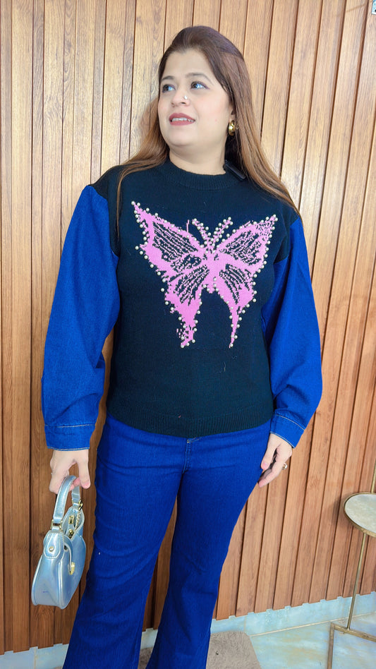 Denim Sleeves Woolen top