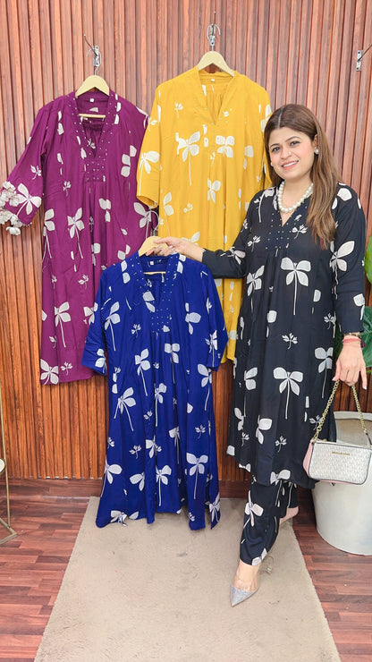 A line Flower print kurta set