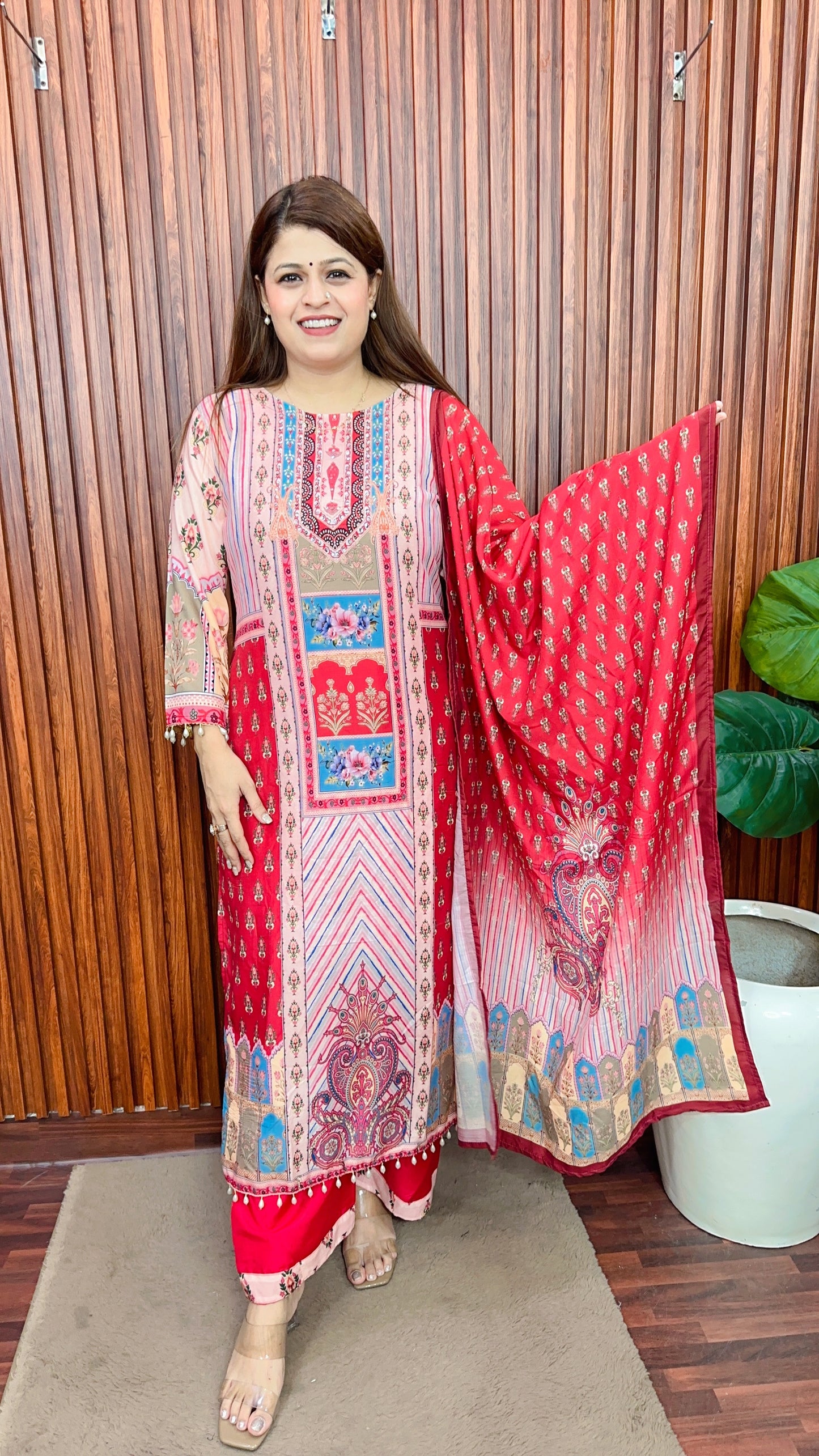 Rehnam maroon floral pure muslin suit set