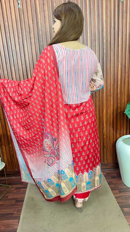 Rehnam maroon floral pure muslin suit set