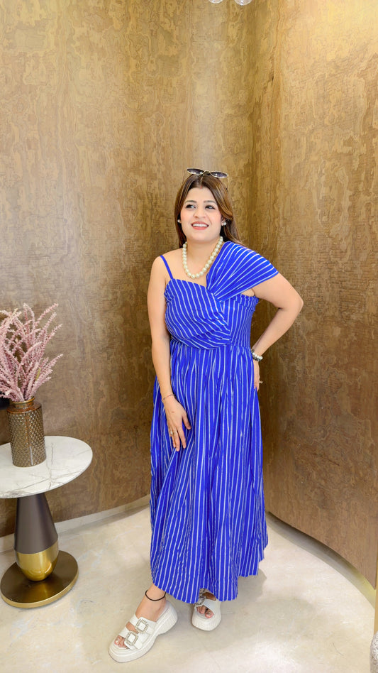 Premium one shoulder stripe dress