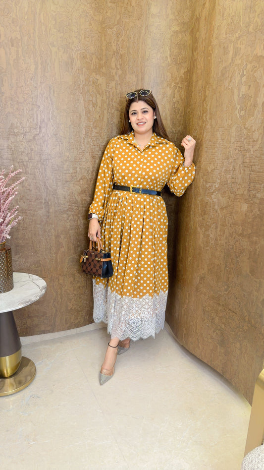 Polka dress with white lace