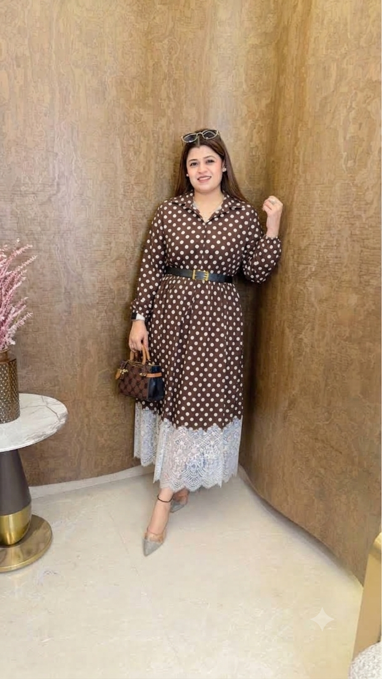 Polka dress with white lace