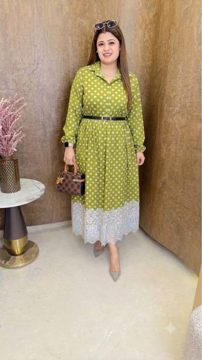 Polka dress with white lace