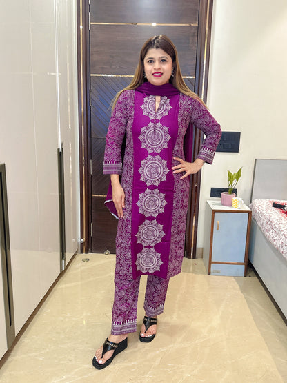 Rangoli Block Print Three Piece Suit