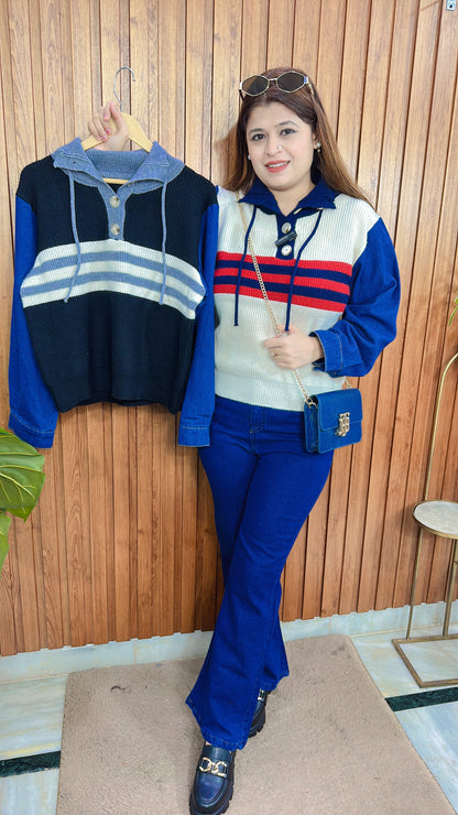 Denim Sleeves Woolen top