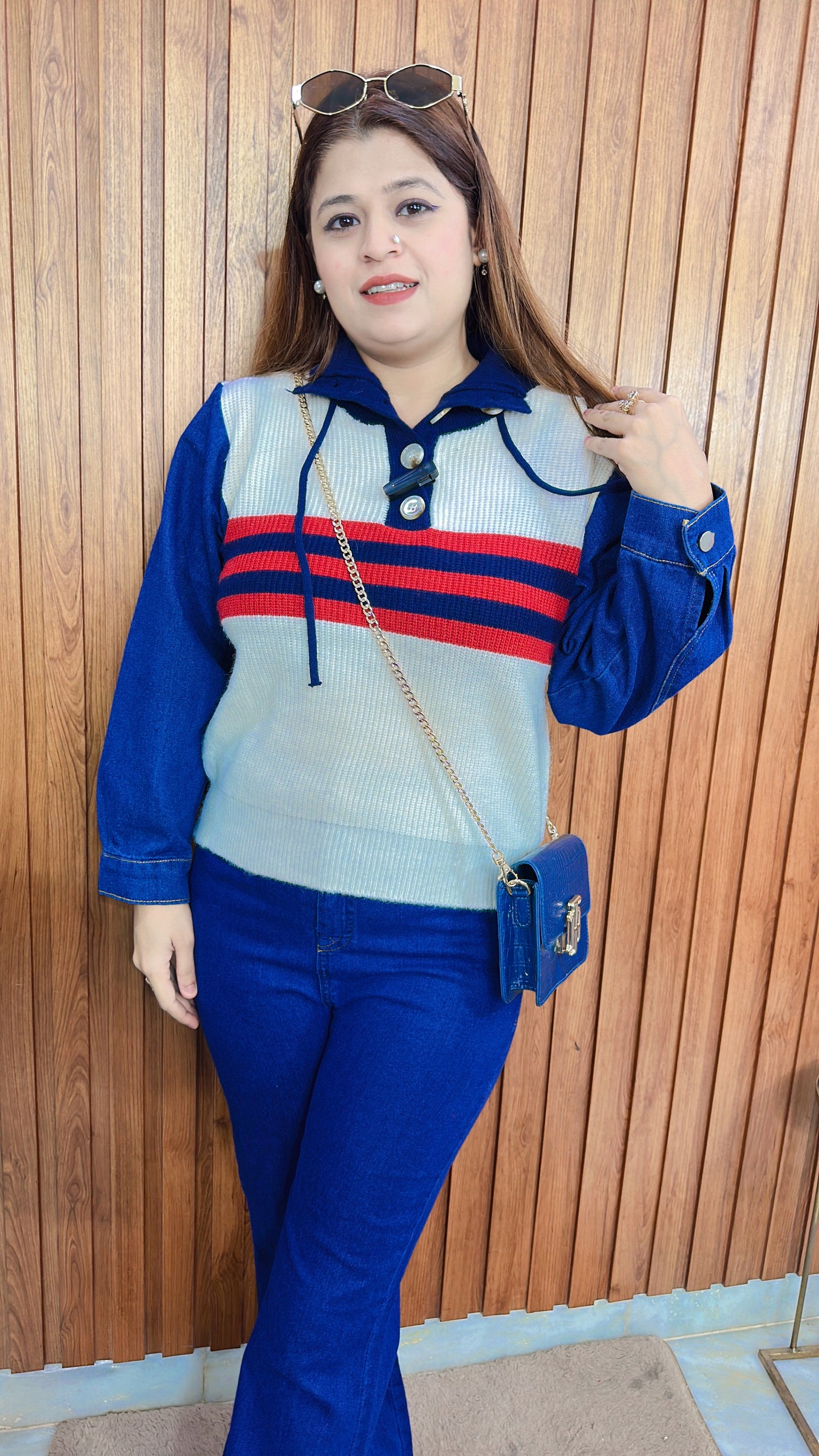 Denim Sleeves Woolen top