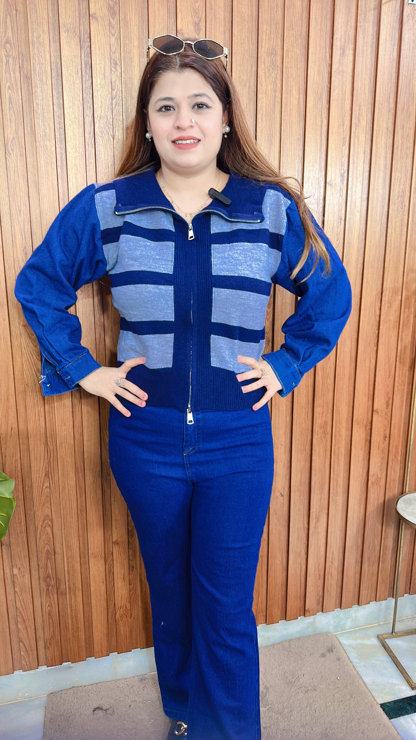 Denim Sleeves Woolen top