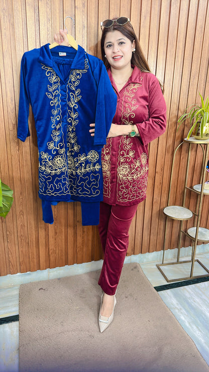 Button Thread Work Velvet Coord Set