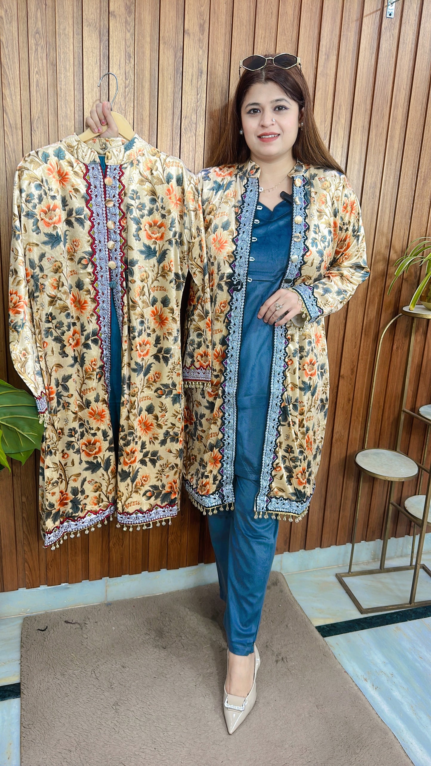 Digital Velvet Shrug Kurta Set