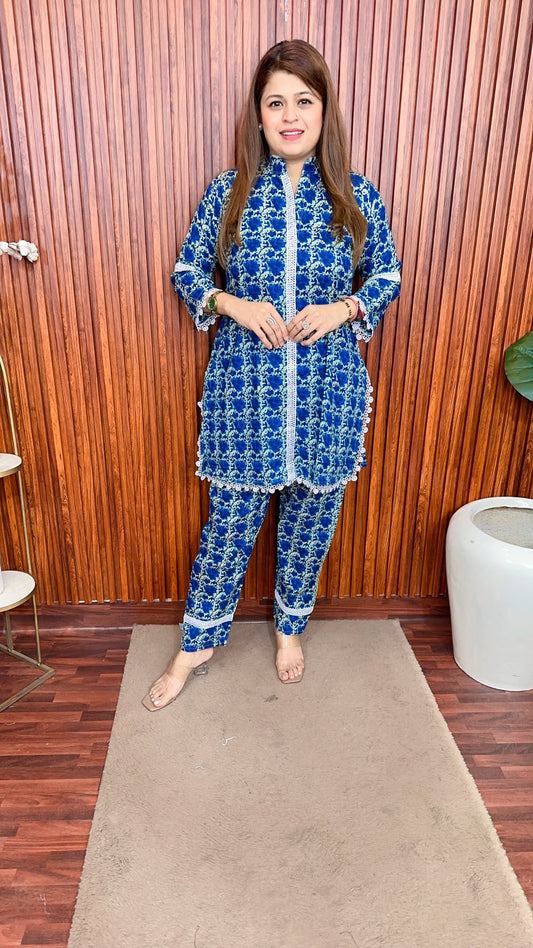 Block print pure cotton printed lace coord set