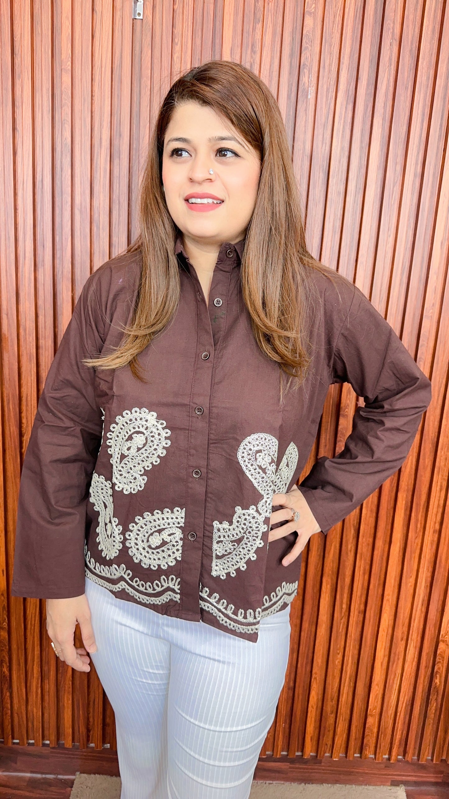 Ambi thread work cotton shirt