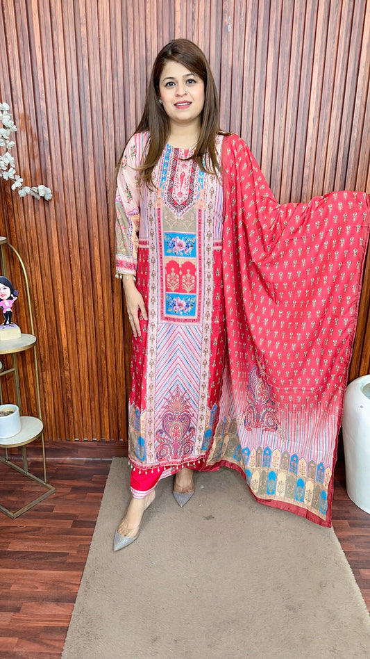 Rehnam maroon floral pure muslin suit set
