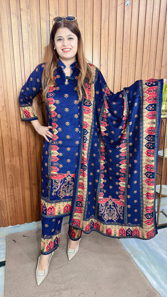 Chinese Collar Digital Velvet