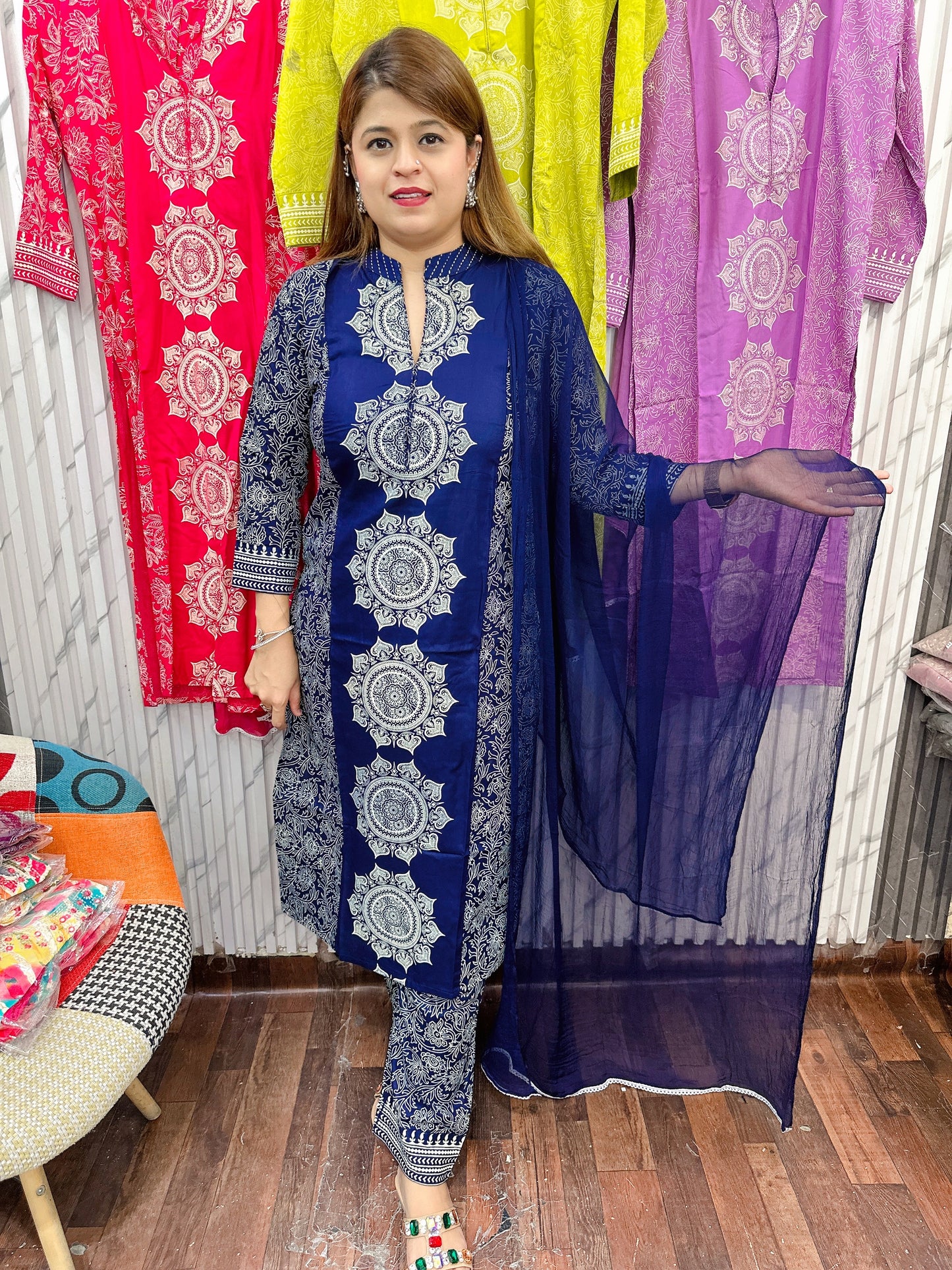 Rangoli Block Print Three Piece Suit