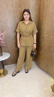 Premium strip coord Set with attach Belt