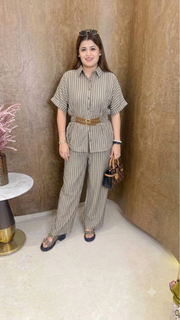 Premium strip coord Set with attach Belt
