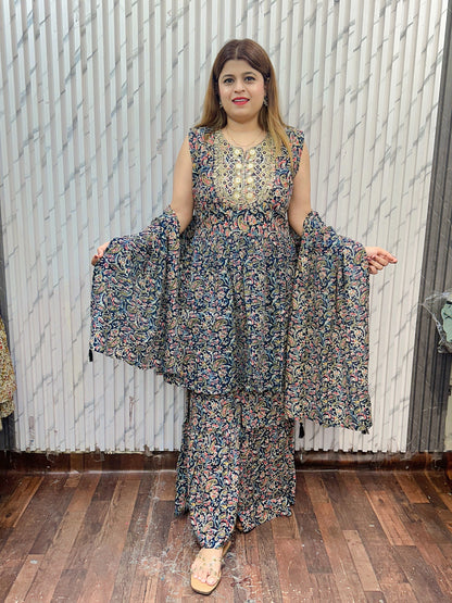 Kalamkari Peplum With Garara Set