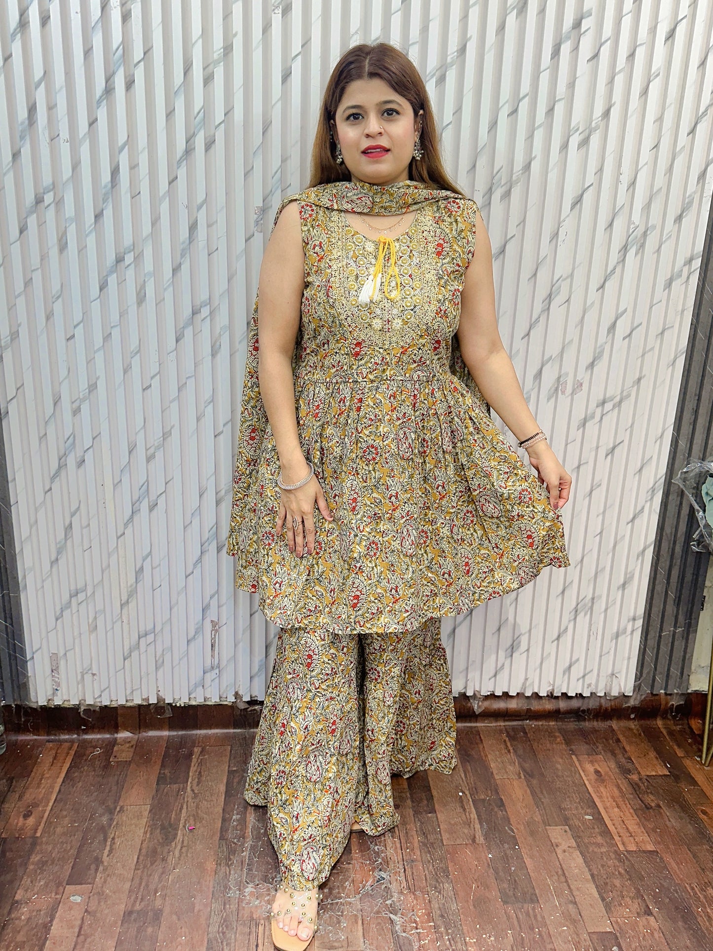 Kalamkari Peplum With Garara Set