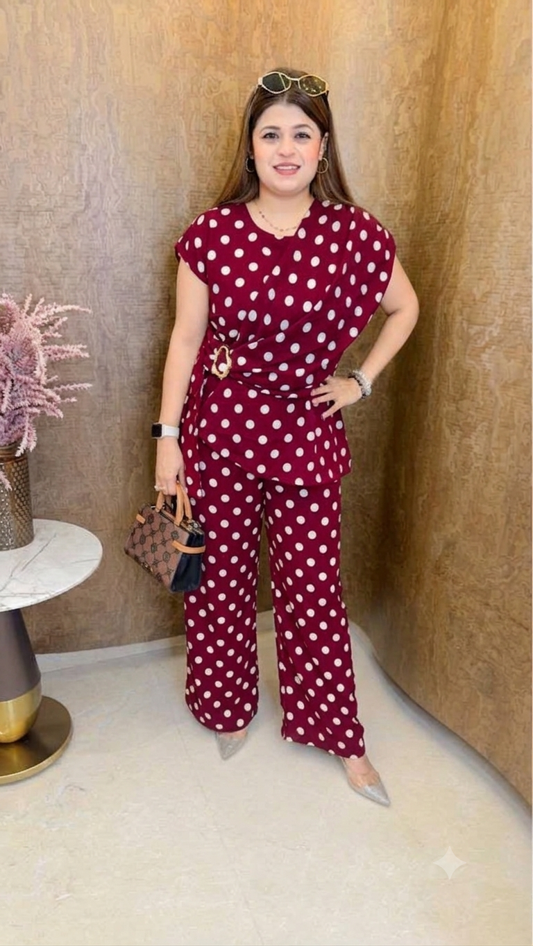 Polka Dot coord set with side brooch