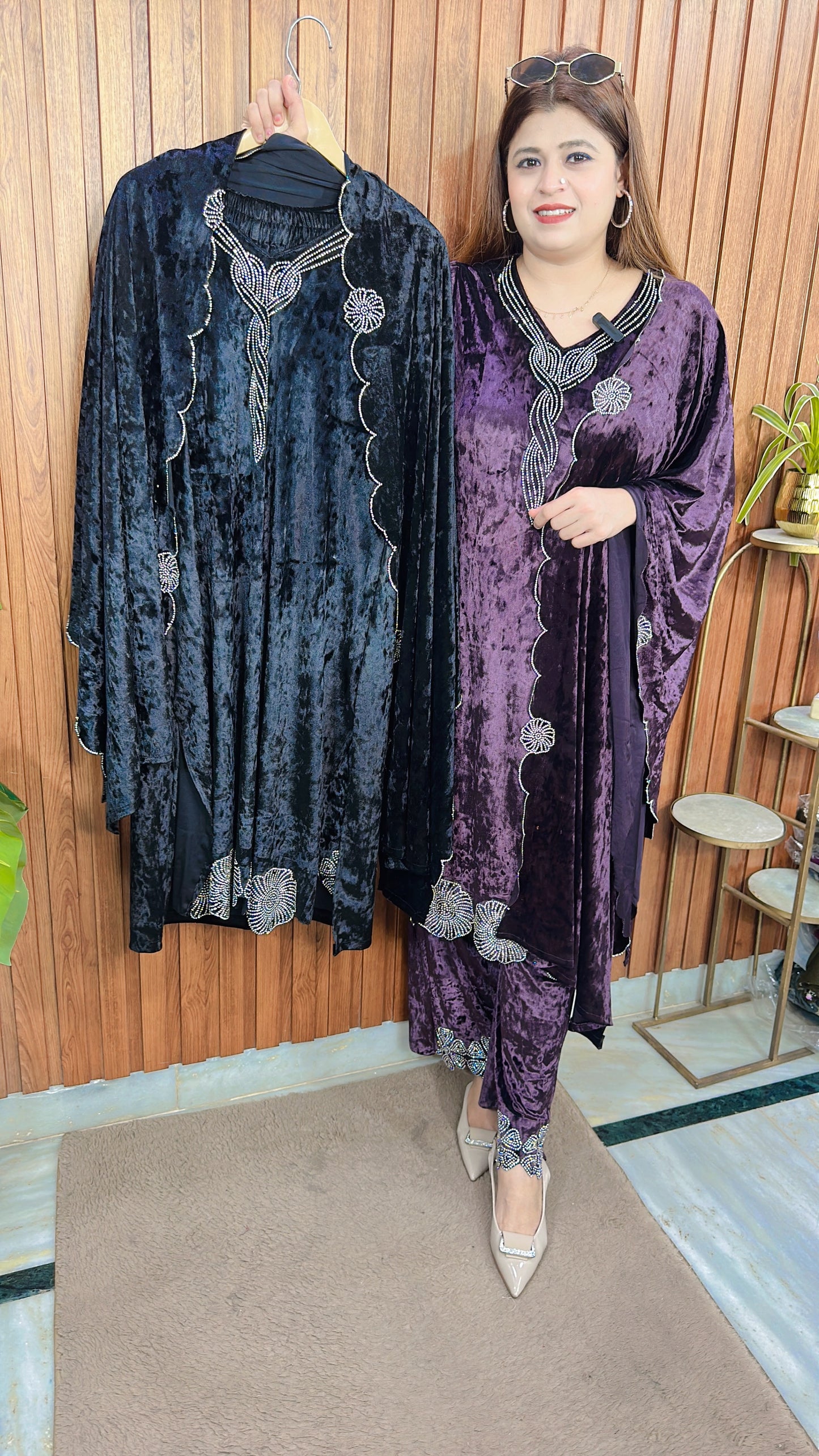 Premium Zari Crush Velvet Suit