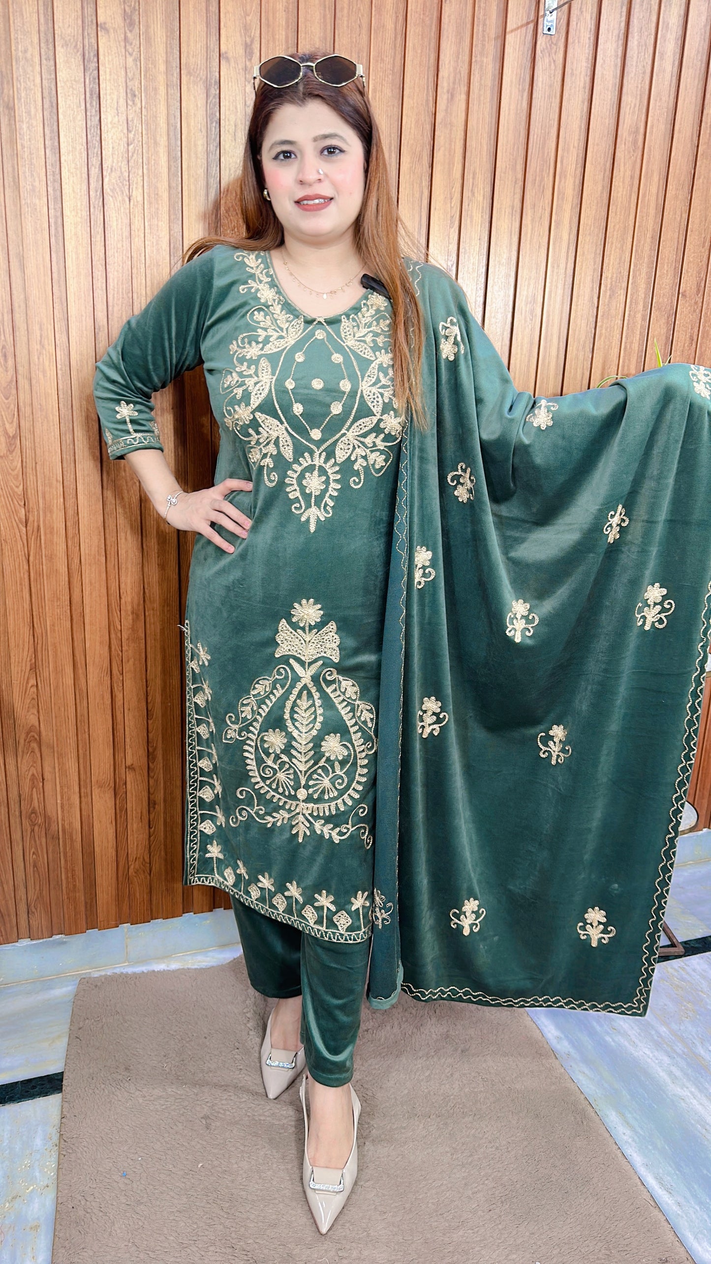 Golden Embroidery Design Velvet Suit