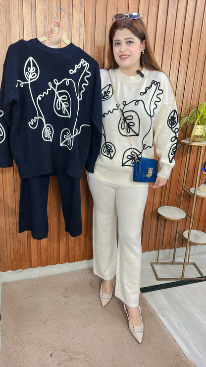 Leaf Embroidery Warm Coord set